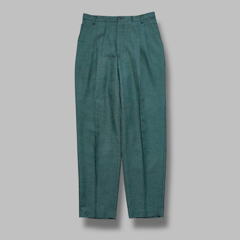Vintage 70s Houndstooth Pants Polyester Rayon Talon Zipper Dark Green 30x29